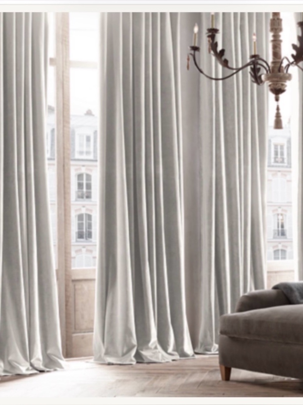 RH Light Gray Velvet CURTAIN DRAPERY with Full Lining. 50”x106”. New!